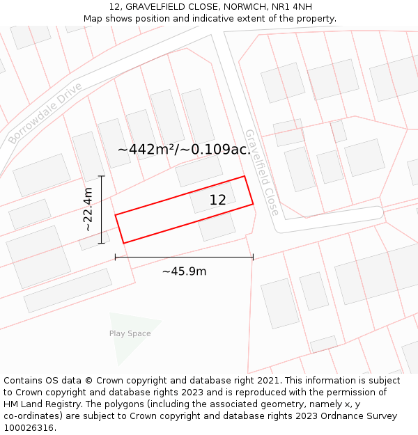 12, GRAVELFIELD CLOSE, NORWICH, NR1 4NH: Plot and title map