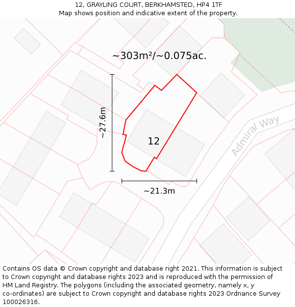 12, GRAYLING COURT, BERKHAMSTED, HP4 1TF: Plot and title map