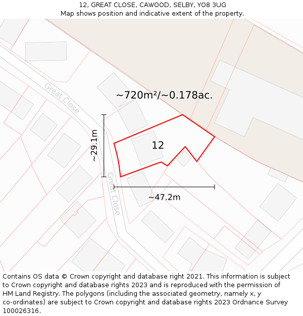 12, GREAT CLOSE, CAWOOD, SELBY, YO8 3UG: Plot and title map