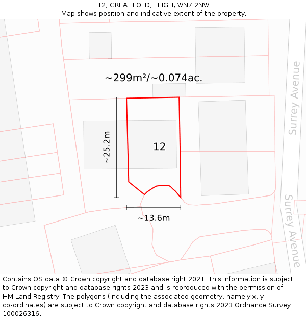 12, GREAT FOLD, LEIGH, WN7 2NW: Plot and title map
