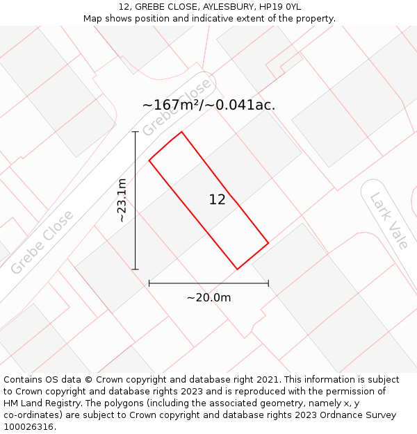 12, GREBE CLOSE, AYLESBURY, HP19 0YL: Plot and title map