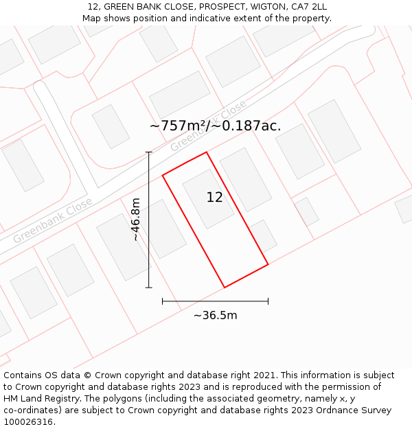 12, GREEN BANK CLOSE, PROSPECT, WIGTON, CA7 2LL: Plot and title map