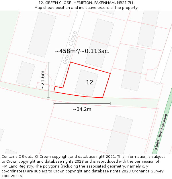 12, GREEN CLOSE, HEMPTON, FAKENHAM, NR21 7LL: Plot and title map