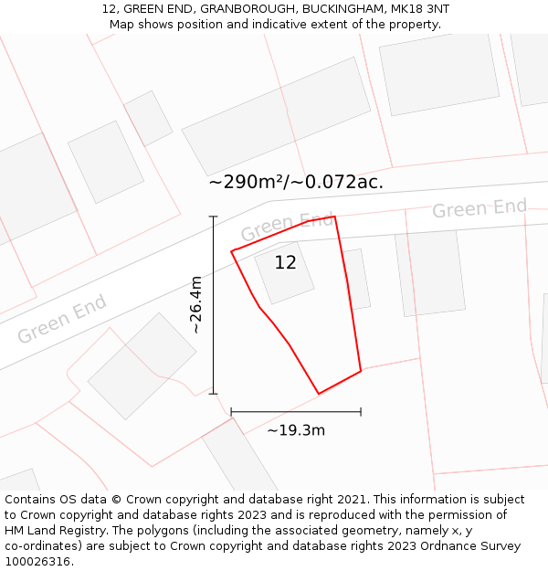 12, GREEN END, GRANBOROUGH, BUCKINGHAM, MK18 3NT: Plot and title map