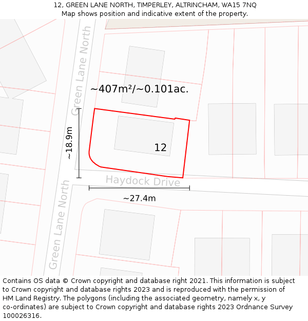 12, GREEN LANE NORTH, TIMPERLEY, ALTRINCHAM, WA15 7NQ: Plot and title map