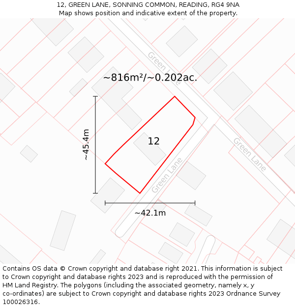 12, GREEN LANE, SONNING COMMON, READING, RG4 9NA: Plot and title map