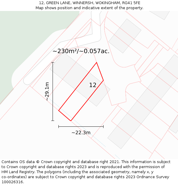 12, GREEN LANE, WINNERSH, WOKINGHAM, RG41 5FE: Plot and title map