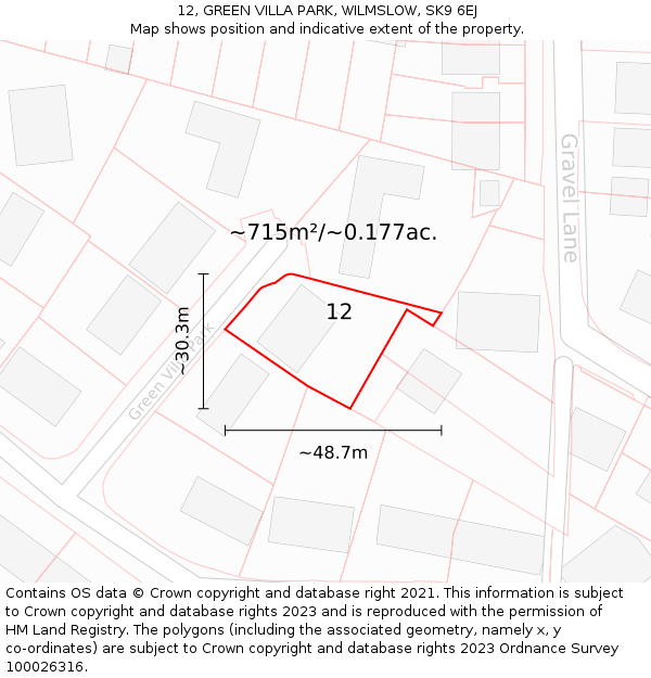 12, GREEN VILLA PARK, WILMSLOW, SK9 6EJ: Plot and title map