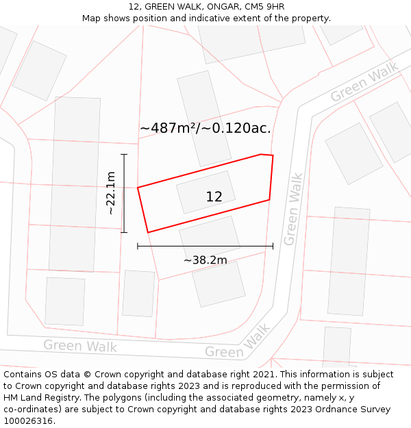12, GREEN WALK, ONGAR, CM5 9HR: Plot and title map