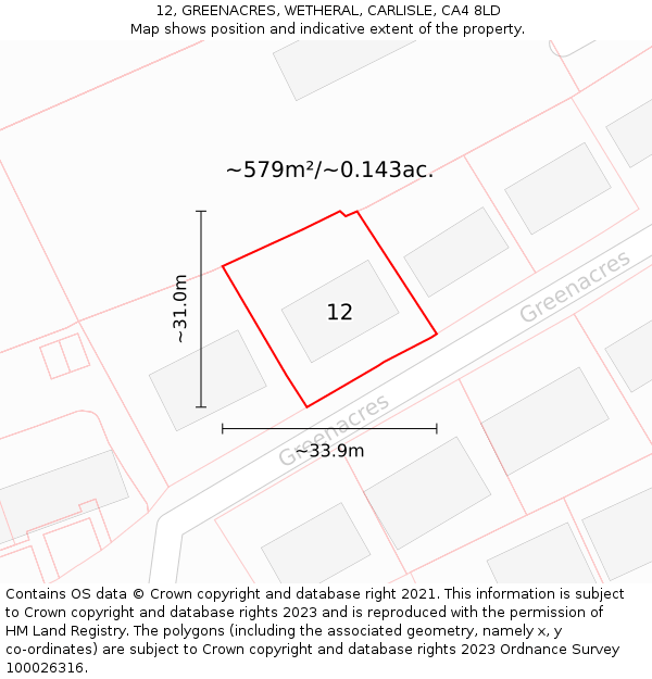 12, GREENACRES, WETHERAL, CARLISLE, CA4 8LD: Plot and title map