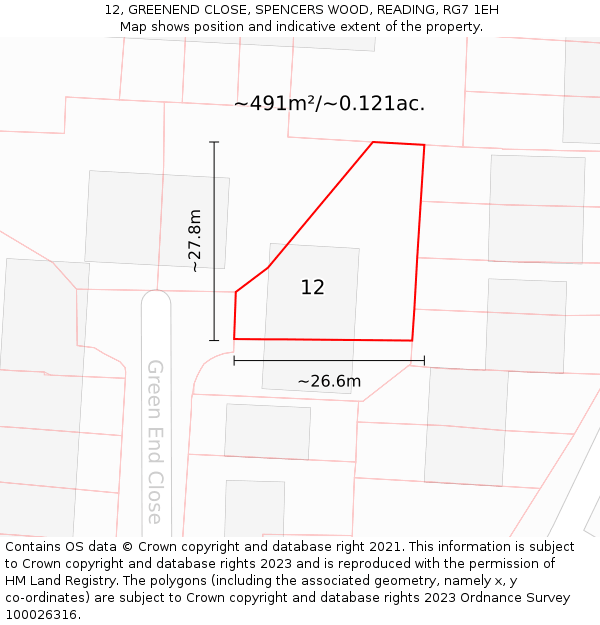 12, GREENEND CLOSE, SPENCERS WOOD, READING, RG7 1EH: Plot and title map
