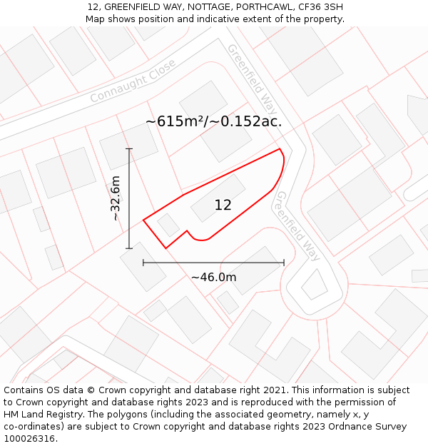 12, GREENFIELD WAY, NOTTAGE, PORTHCAWL, CF36 3SH: Plot and title map