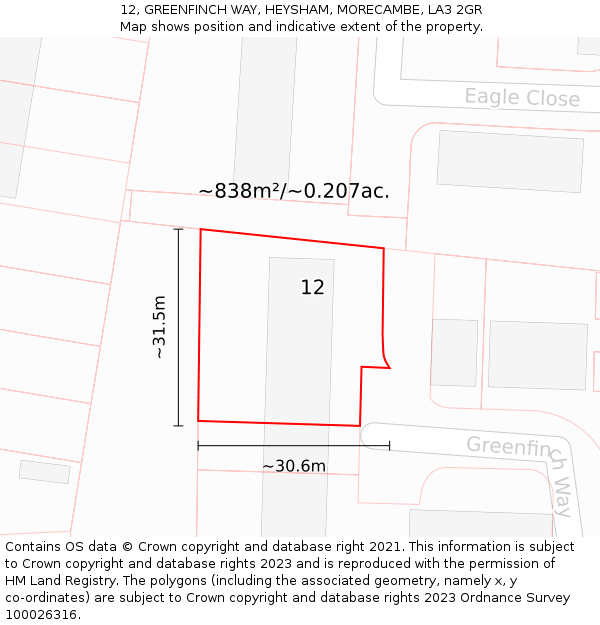 12, GREENFINCH WAY, HEYSHAM, MORECAMBE, LA3 2GR: Plot and title map