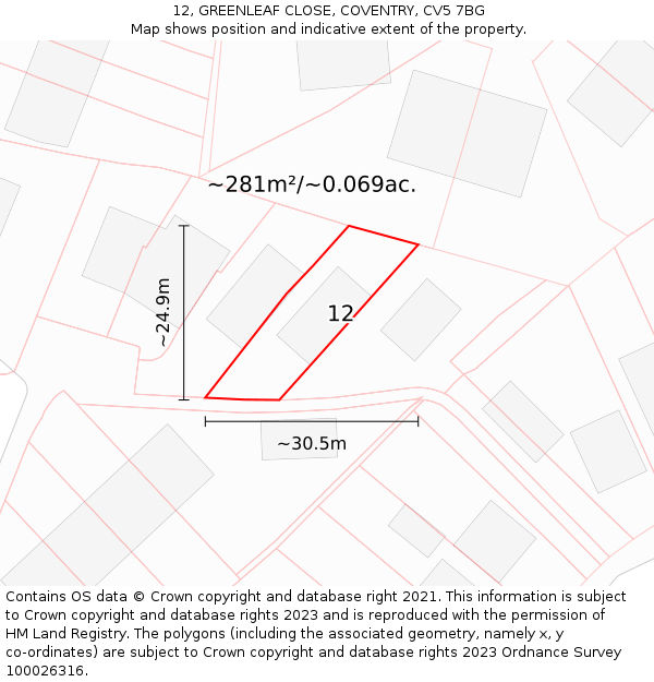 12, GREENLEAF CLOSE, COVENTRY, CV5 7BG: Plot and title map
