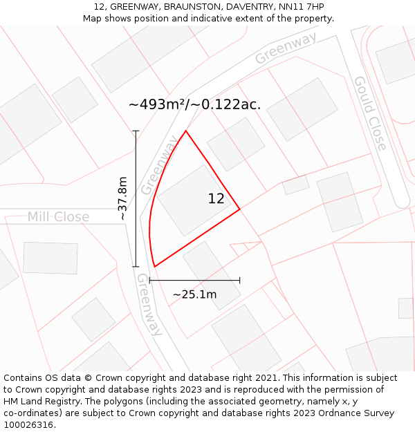 12, GREENWAY, BRAUNSTON, DAVENTRY, NN11 7HP: Plot and title map