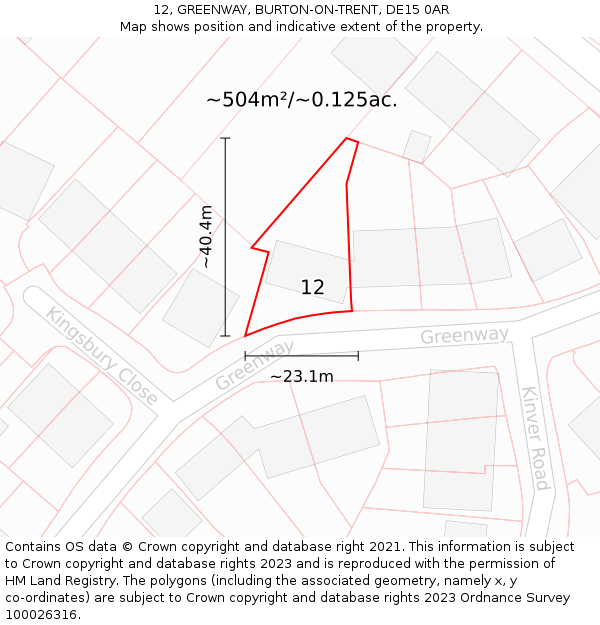 12, GREENWAY, BURTON-ON-TRENT, DE15 0AR: Plot and title map