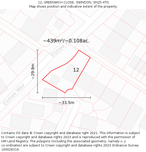 12, GREENWICH CLOSE, SWINDON, SN25 4TG: Plot and title map