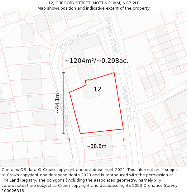 12, GREGORY STREET, NOTTINGHAM, NG7 2LR: Plot and title map