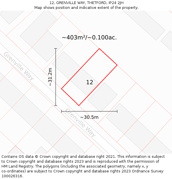 12, GRENVILLE WAY, THETFORD, IP24 2JH: Plot and title map