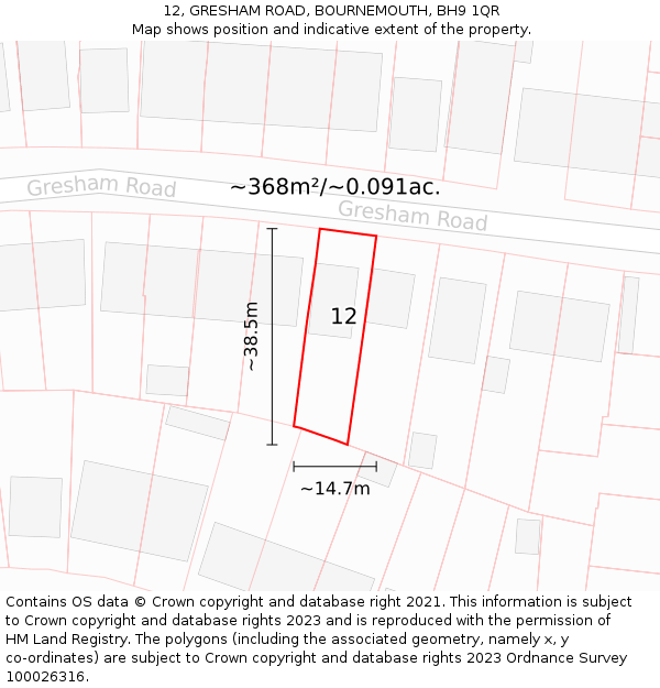 12, GRESHAM ROAD, BOURNEMOUTH, BH9 1QR: Plot and title map