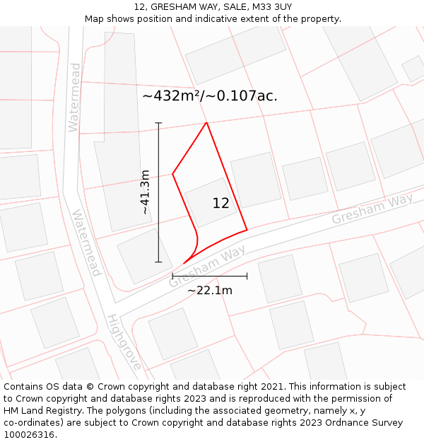 12, GRESHAM WAY, SALE, M33 3UY: Plot and title map