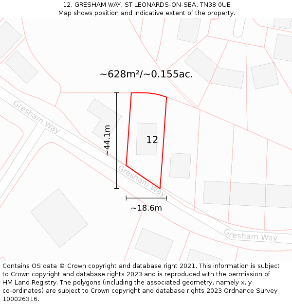 12, GRESHAM WAY, ST LEONARDS-ON-SEA, TN38 0UE: Plot and title map