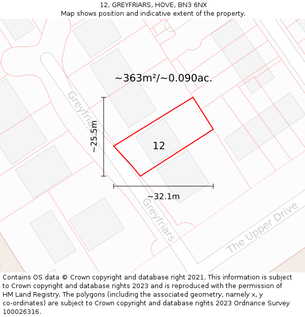12, GREYFRIARS, HOVE, BN3 6NX: Plot and title map