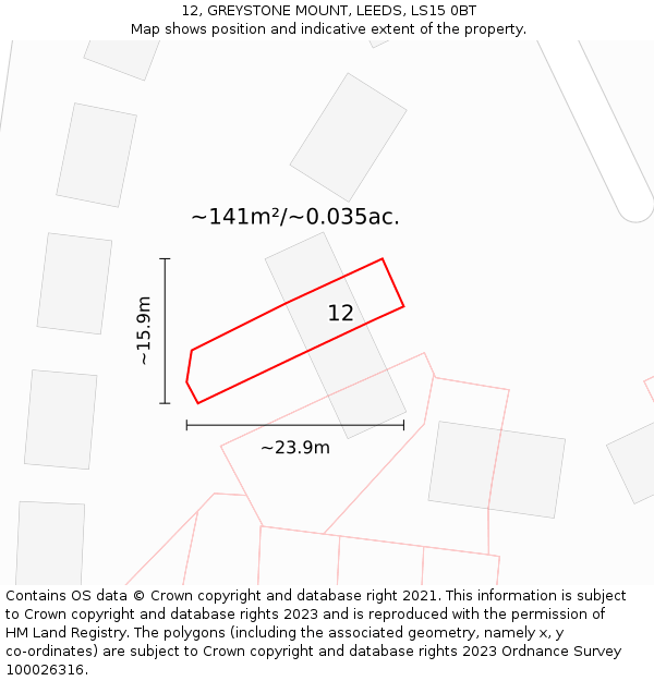 12, GREYSTONE MOUNT, LEEDS, LS15 0BT: Plot and title map
