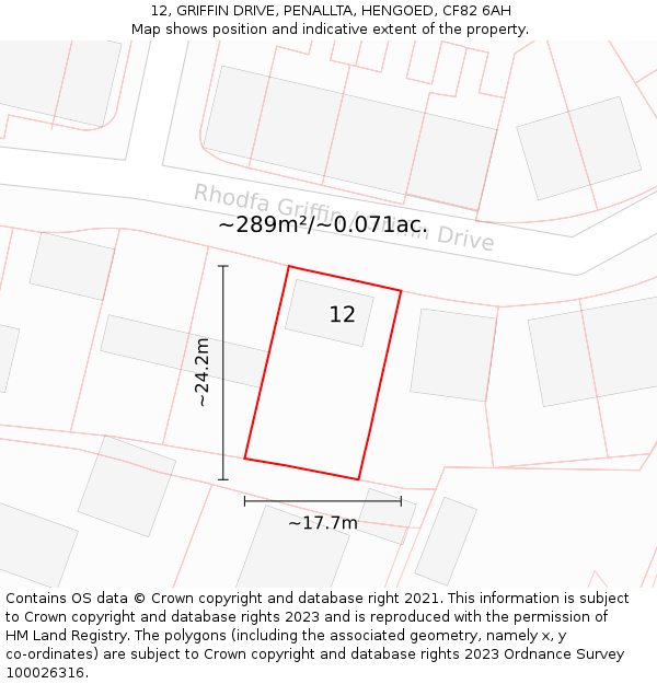 12, GRIFFIN DRIVE, PENALLTA, HENGOED, CF82 6AH: Plot and title map