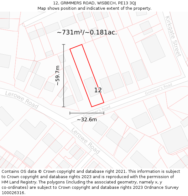 12, GRIMMERS ROAD, WISBECH, PE13 3QJ: Plot and title map