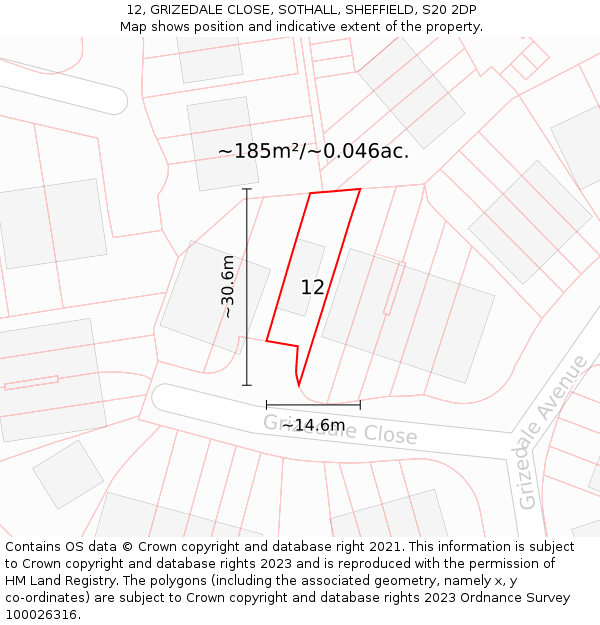 12, GRIZEDALE CLOSE, SOTHALL, SHEFFIELD, S20 2DP: Plot and title map