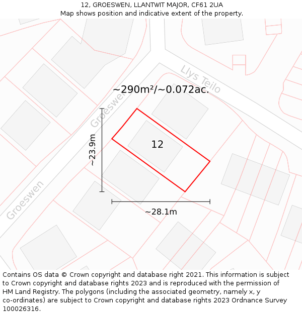 12, GROESWEN, LLANTWIT MAJOR, CF61 2UA: Plot and title map