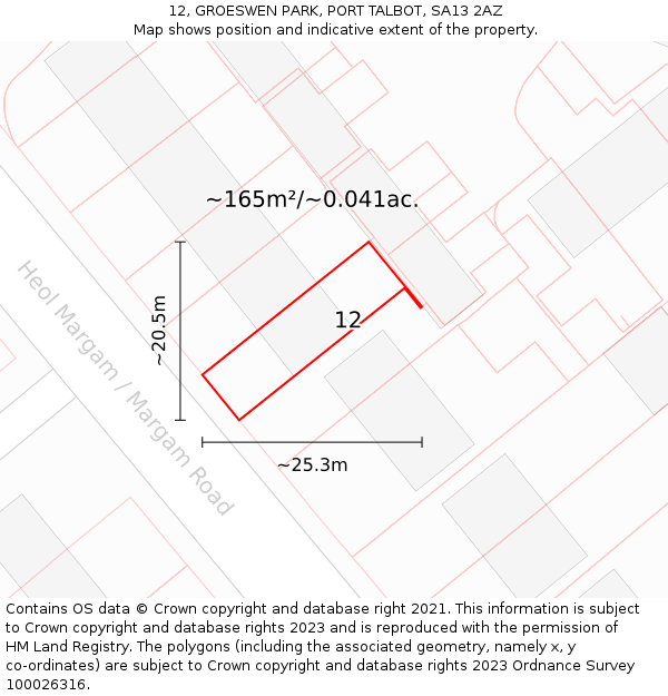 12, GROESWEN PARK, PORT TALBOT, SA13 2AZ: Plot and title map