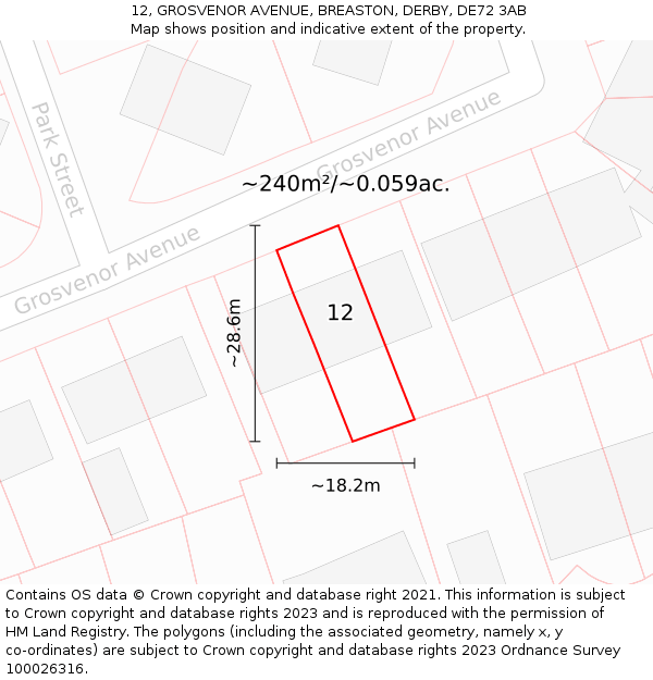 12, GROSVENOR AVENUE, BREASTON, DERBY, DE72 3AB: Plot and title map