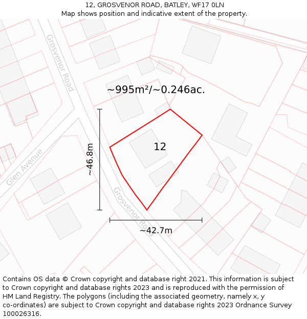 12, GROSVENOR ROAD, BATLEY, WF17 0LN: Plot and title map