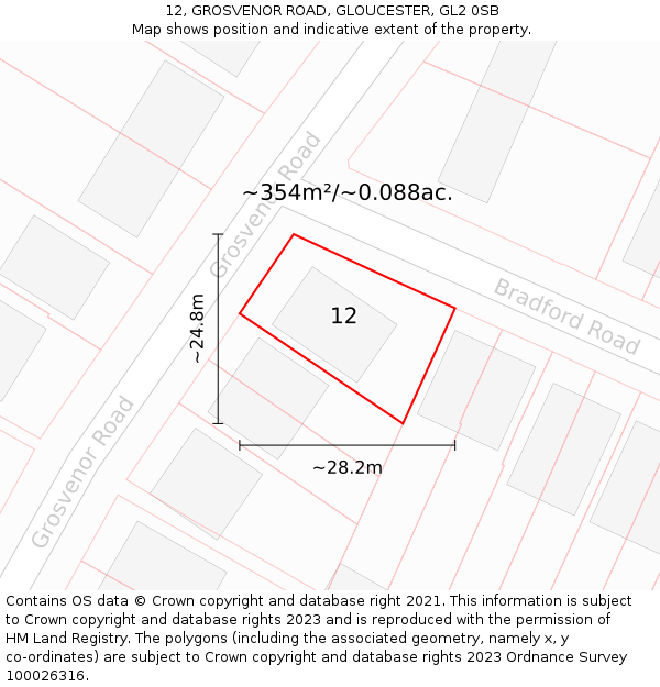 12, GROSVENOR ROAD, GLOUCESTER, GL2 0SB: Plot and title map