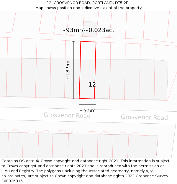 12, GROSVENOR ROAD, PORTLAND, DT5 2BH: Plot and title map