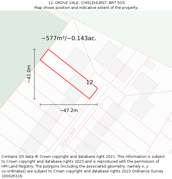 12, GROVE VALE, CHISLEHURST, BR7 5DS: Plot and title map