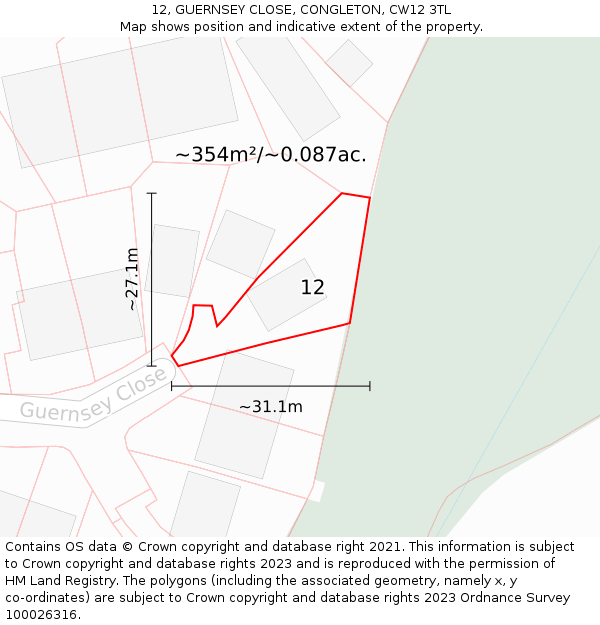12, GUERNSEY CLOSE, CONGLETON, CW12 3TL: Plot and title map
