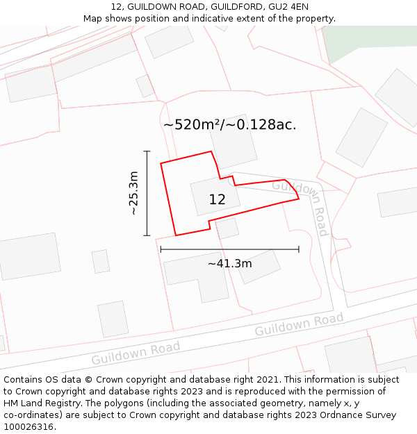 12, GUILDOWN ROAD, GUILDFORD, GU2 4EN: Plot and title map