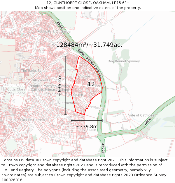 12, GUNTHORPE CLOSE, OAKHAM, LE15 6FH: Plot and title map
