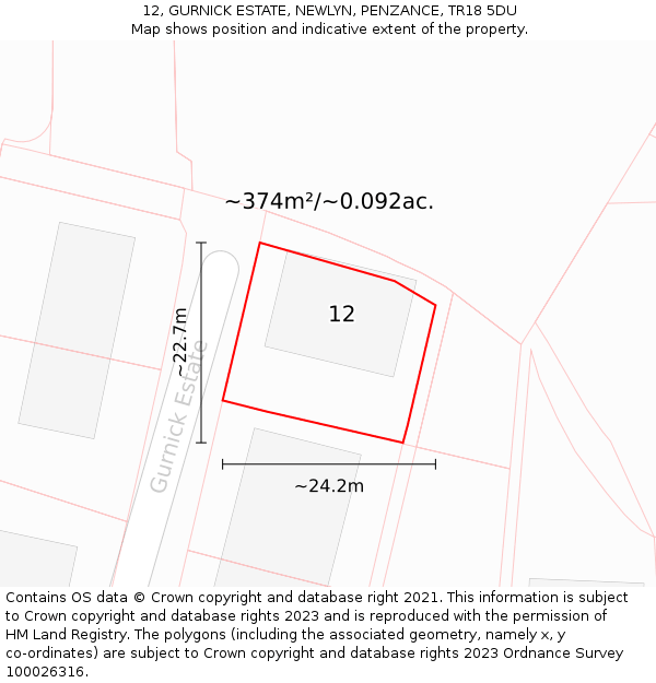 12, GURNICK ESTATE, NEWLYN, PENZANCE, TR18 5DU: Plot and title map
