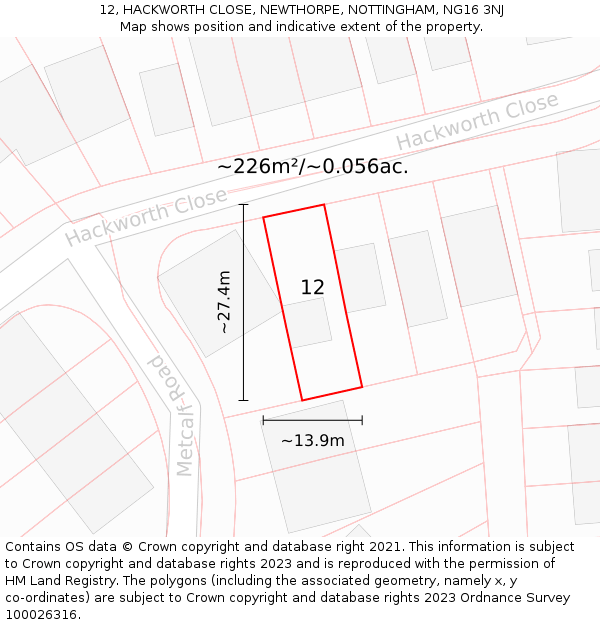 12, HACKWORTH CLOSE, NEWTHORPE, NOTTINGHAM, NG16 3NJ: Plot and title map
