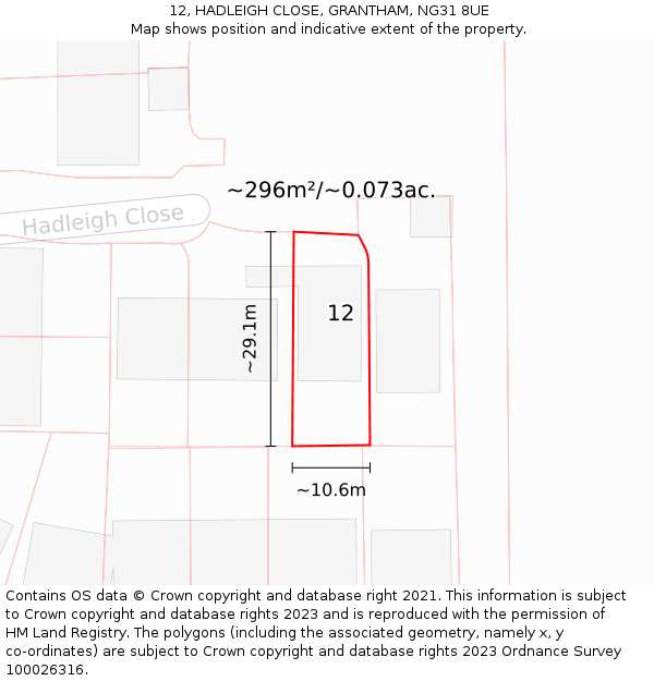 12, HADLEIGH CLOSE, GRANTHAM, NG31 8UE: Plot and title map