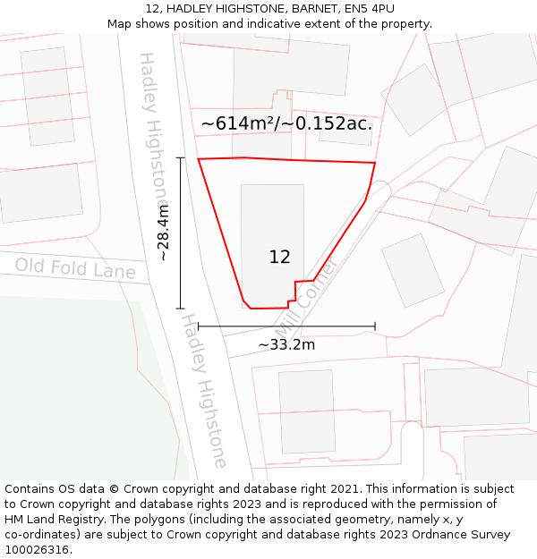 12, HADLEY HIGHSTONE, BARNET, EN5 4PU: Plot and title map