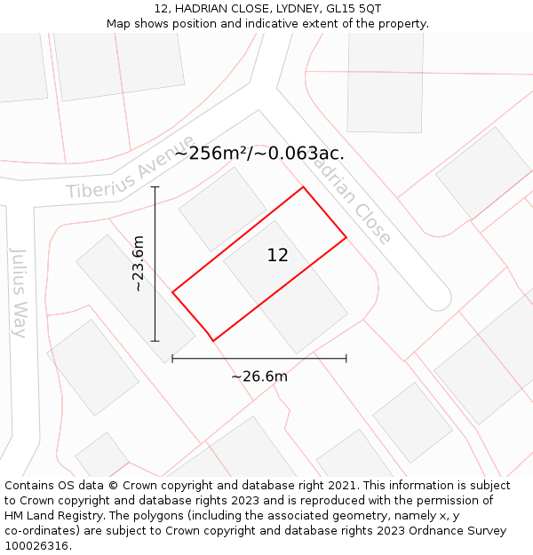 12, HADRIAN CLOSE, LYDNEY, GL15 5QT: Plot and title map