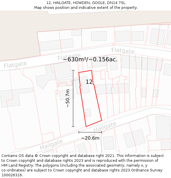 12, HAILGATE, HOWDEN, GOOLE, DN14 7SL: Plot and title map