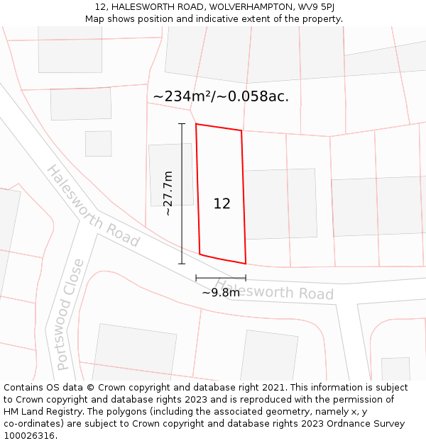12, HALESWORTH ROAD, WOLVERHAMPTON, WV9 5PJ: Plot and title map