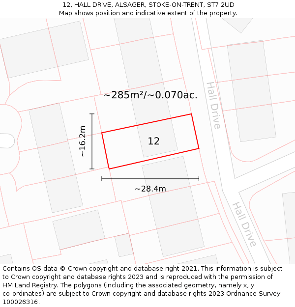 12, HALL DRIVE, ALSAGER, STOKE-ON-TRENT, ST7 2UD: Plot and title map