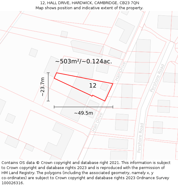 12, HALL DRIVE, HARDWICK, CAMBRIDGE, CB23 7QN: Plot and title map